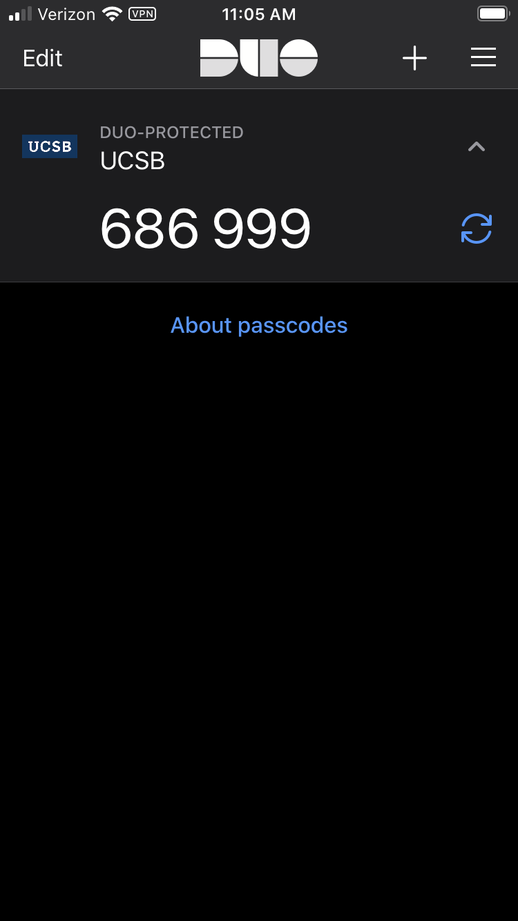 MFA Duo Mobile app passcode