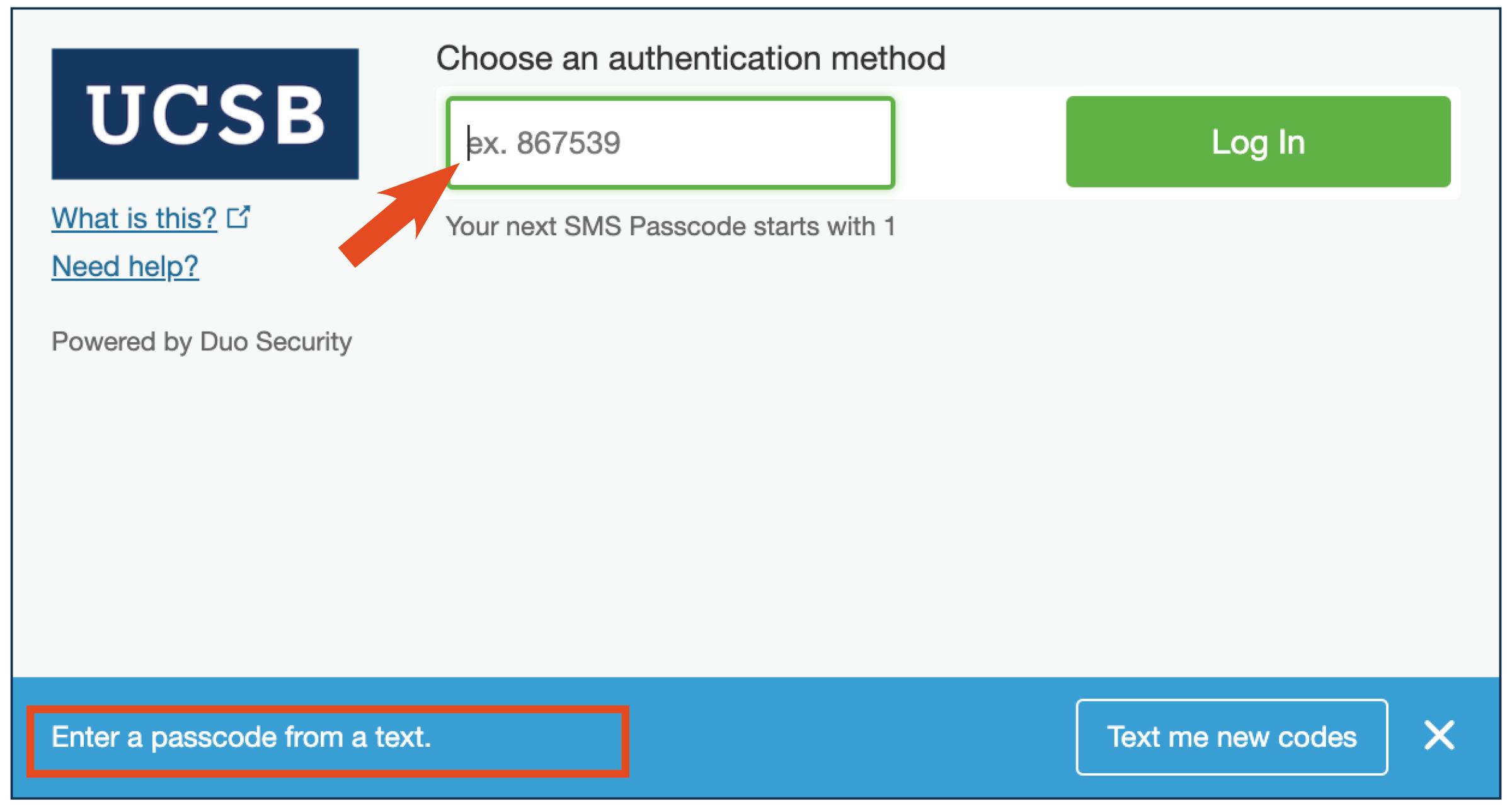 Duo SMS passcode